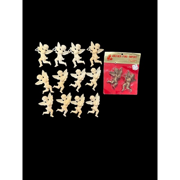 The Unbranded Brand Other - Lot 14 Gold & Ready to Paint Angels Vintage Cherub Ornaments Plastic